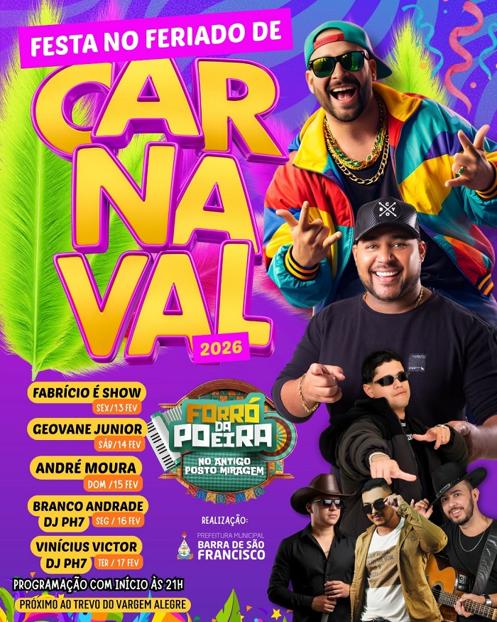 Imagem da notícia: Prefeitura de Barra de São Francisco divulga programação oficial do Carnaval 2026