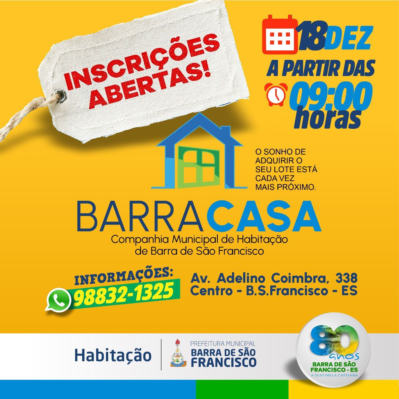 Barracasa começa a receber inscrições para compra de lotes em Barra de São Francisco nesta segunda, 18