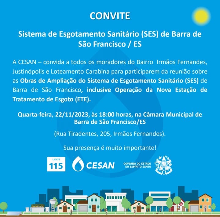 Cesan e Consórcio Barra vão apresentar projeto da nova ETE nesta quarta, 22
