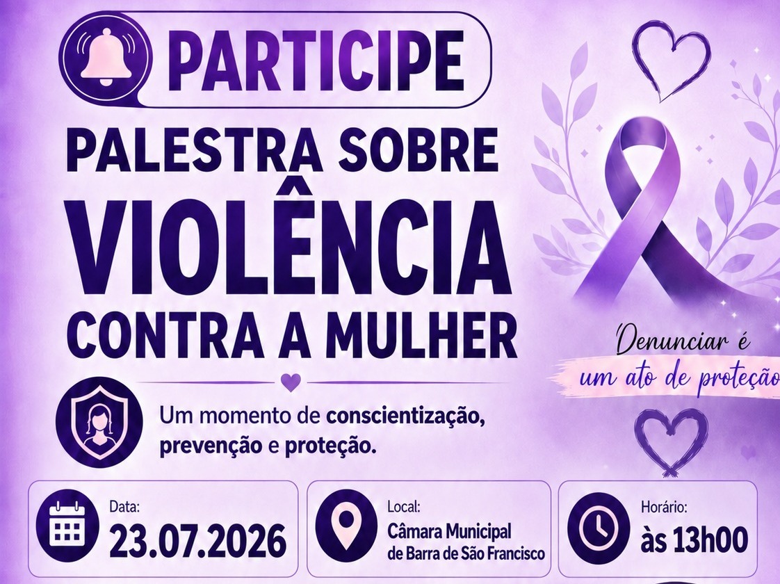 Palestra sobre violência contra a mulher será realizada nesta quinta-feira (23) em Barra de São Francisco