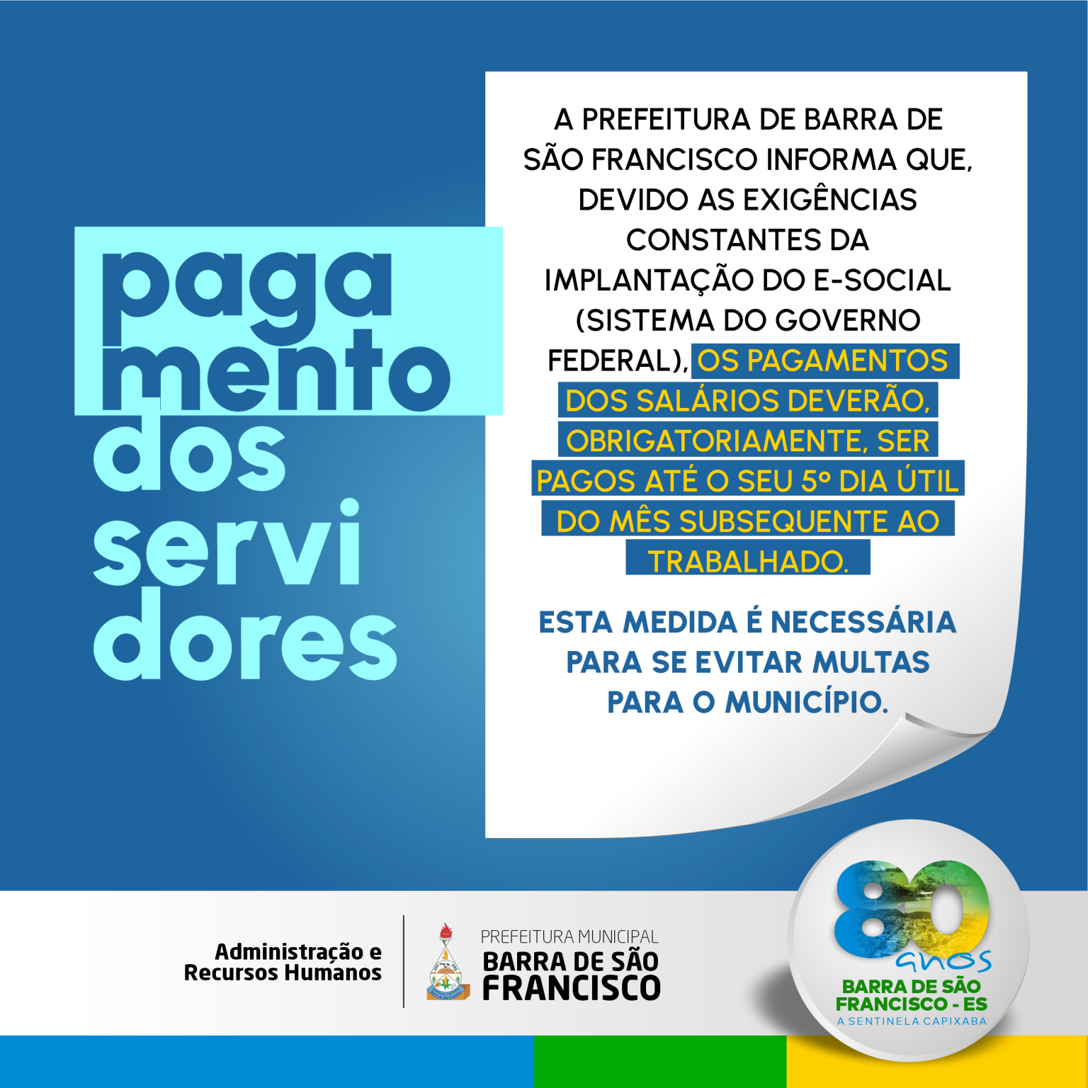 Adequação ao eSocial transfere pagamento dos servidores da PMBSF para