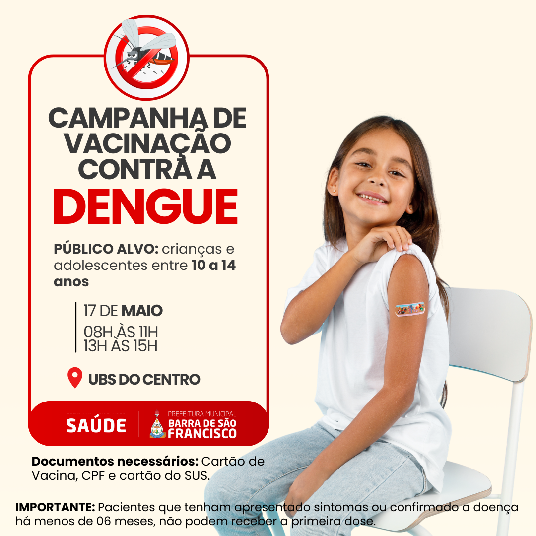 Secretaria de Saúde reforça a chamada da campanha de vacinação contra a dengue para crianças de 10 a 14 anos