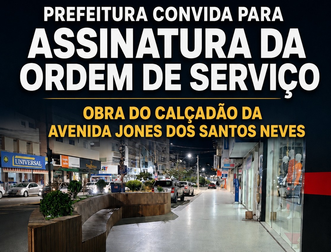 Imagem da notícia: Prefeitura convida população para assinatura da ordem de serviço da obra do calçadão da Avenida Jones dos Santos Neves