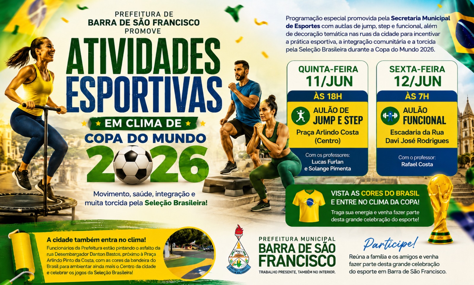 Prefeitura de Barra de São Francisco promove atividades esportivas em clima de Copa do Mundo 2026
