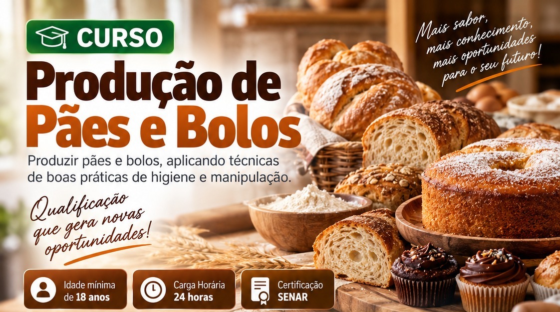 Imagem da notícia: Prefeitura oferta mais um curso de Produção de Pães e Bolos em parceria com o Senar
