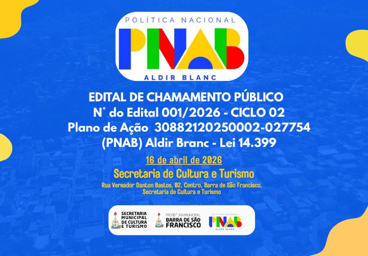 Imagem da notícia: EDITAL DE CHAMAMENTO PÚBLICO Nº 001/2026 - SELEÇÃO DE PROJETOS CULTURAIS – PNAB (CICLO 2)