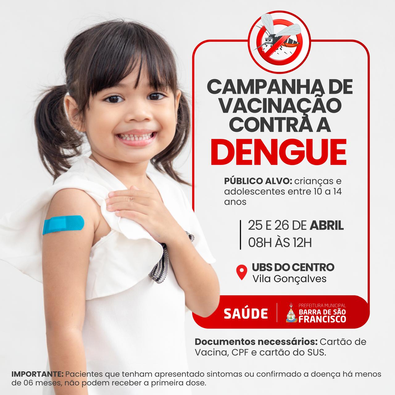 Secretaria de Saúde começa a vacinar crianças de 10 a 14 anos contra a dengue nesta quinta-feira (25)