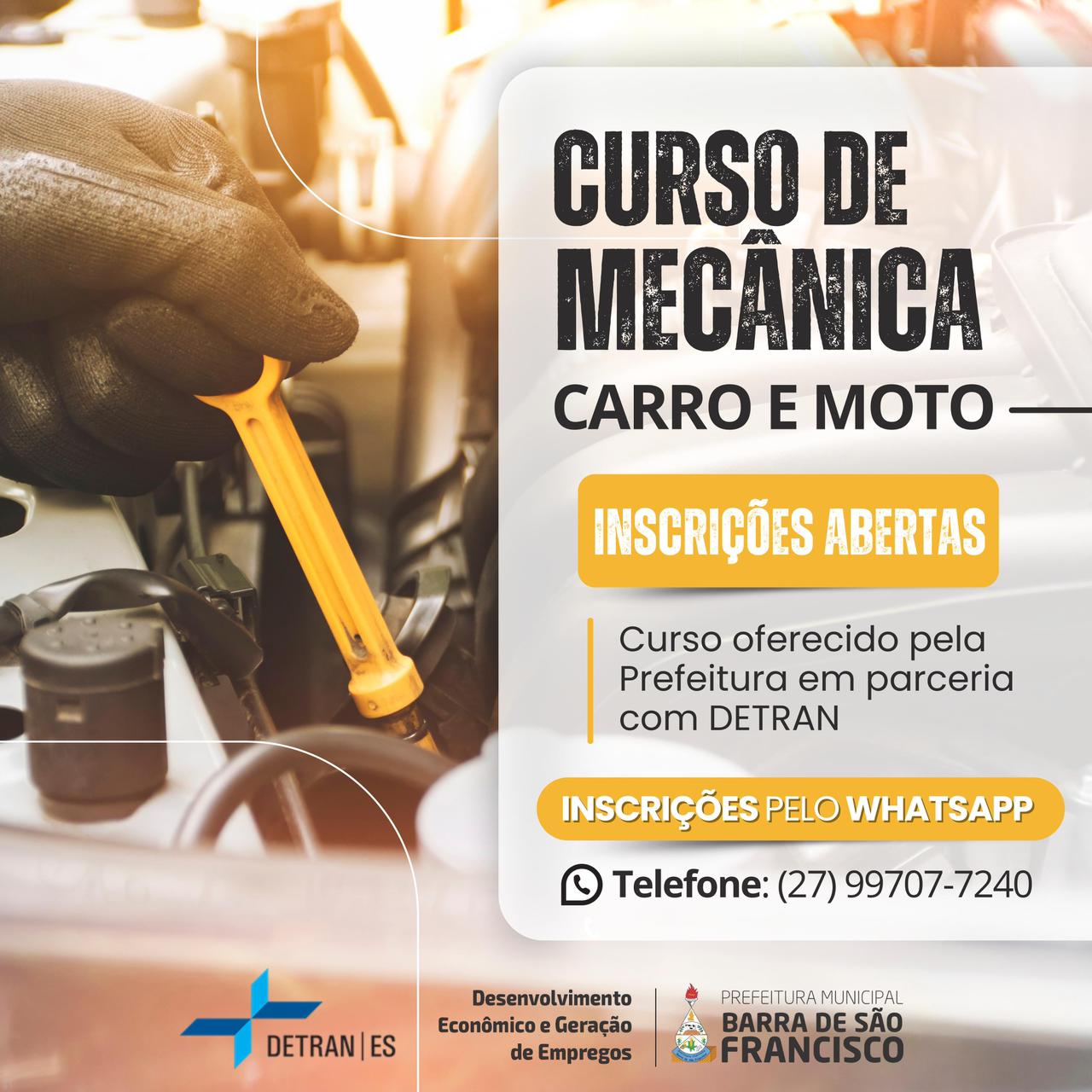 Prefeitura de Barra de São Francisco e DetranIES oferecem Curso de Mecânica Automotiva