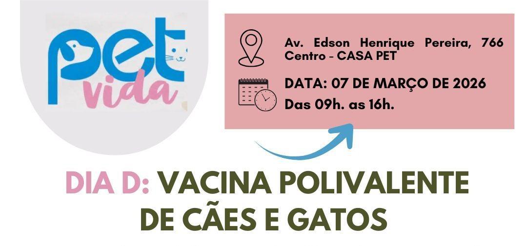 Imagem da notícia: Prefeitura realiza Dia D de Vacinação Polivalente para Cães e Gatos