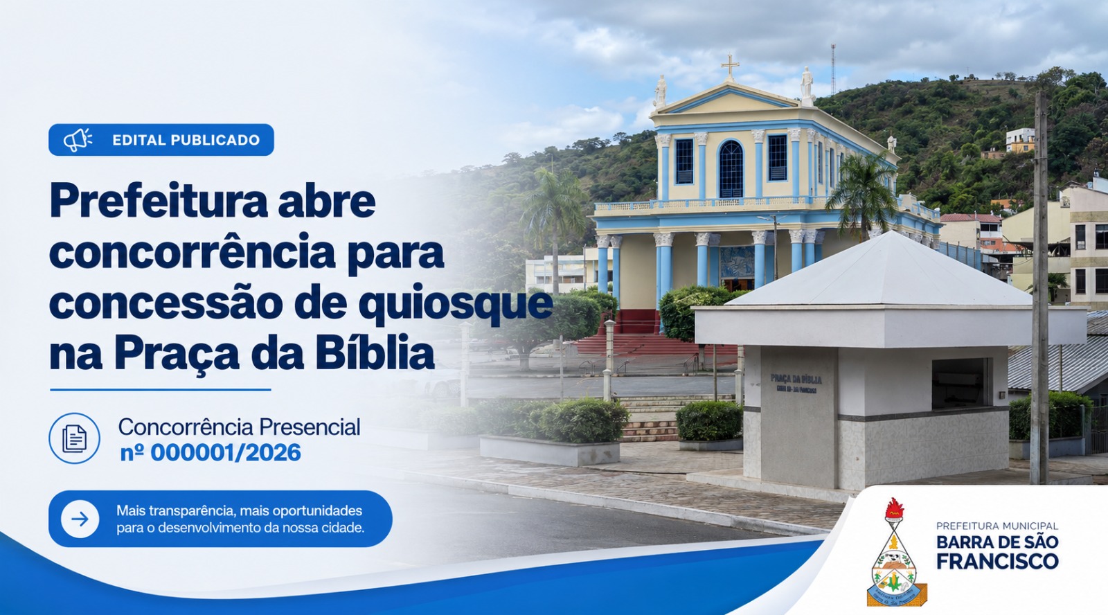 Imagem da notícia: Prefeitura abre concorrência para concessão de quiosque na Praça da Bíblia