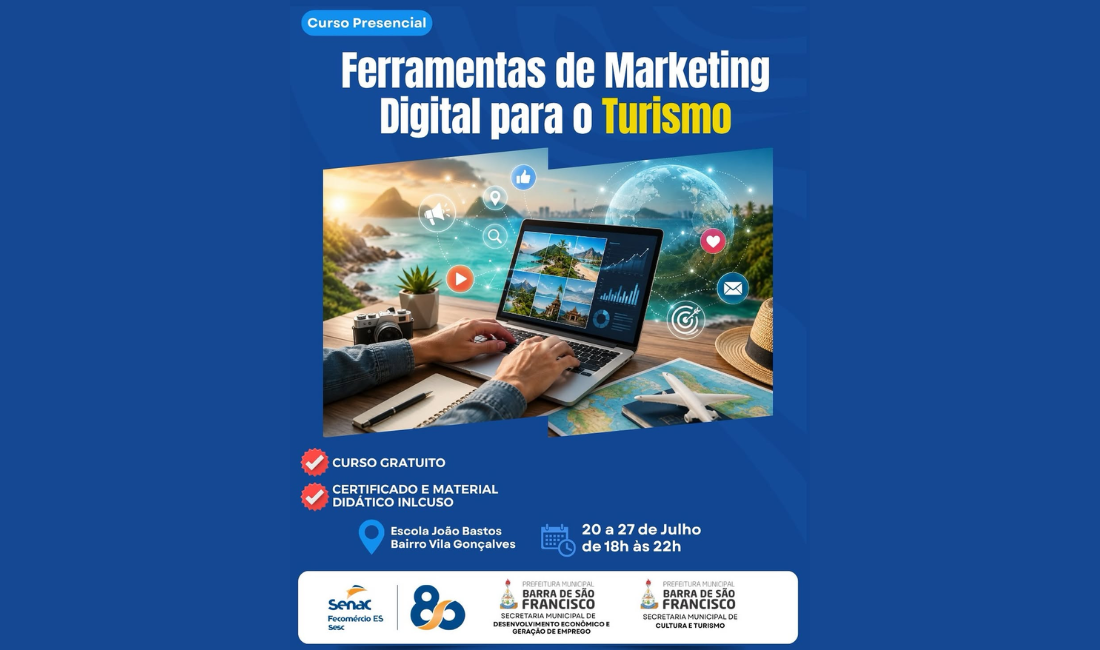 Imagem da notícia: Prefeitura abre inscrições para curso gratuito de Marketing Digital voltado ao turismo