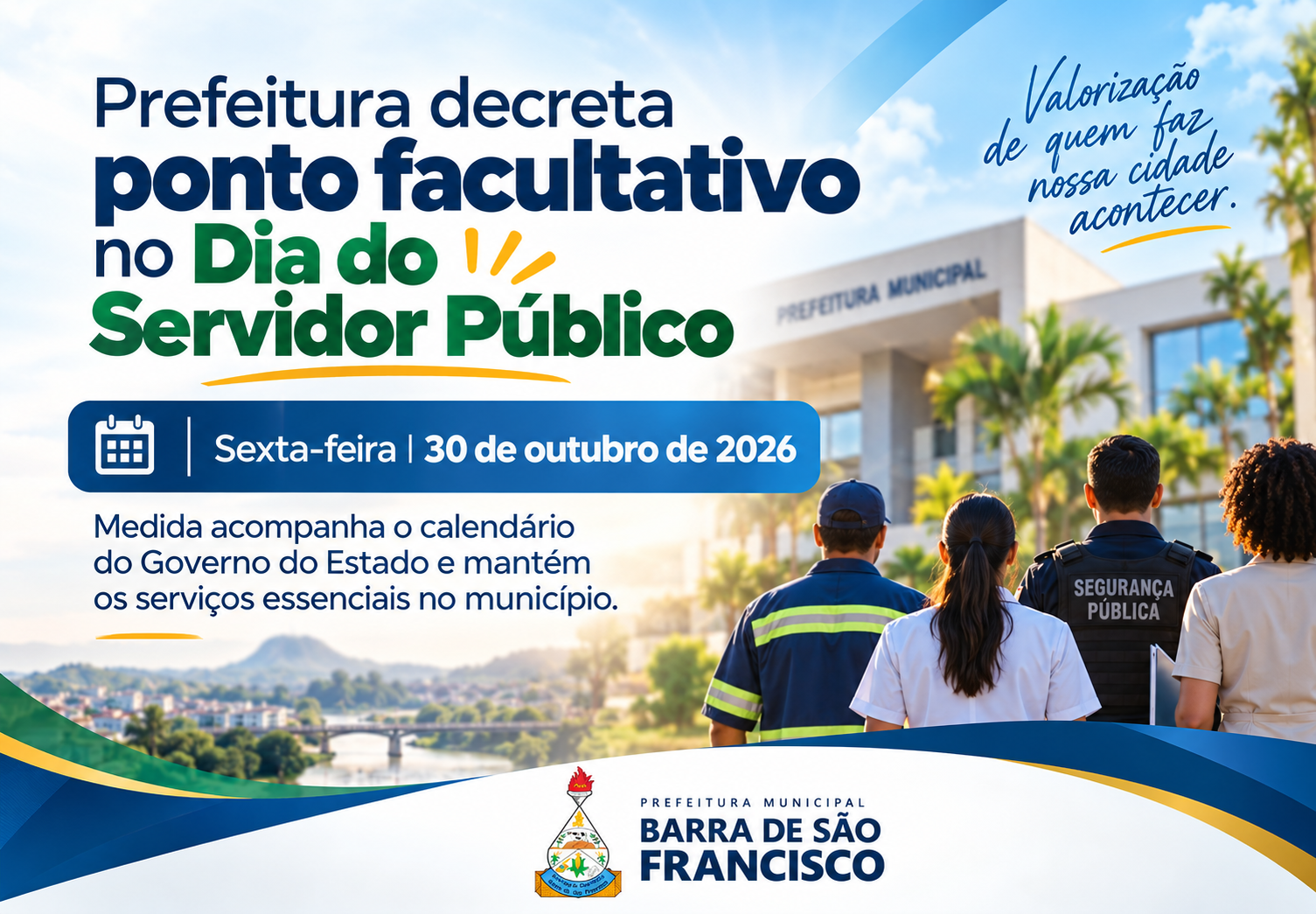 Imagem da notícia: Prefeitura de Barra de São Francisco decreta ponto facultativo no dia 30 de outubro em homenagem ao Dia do Servidor Público