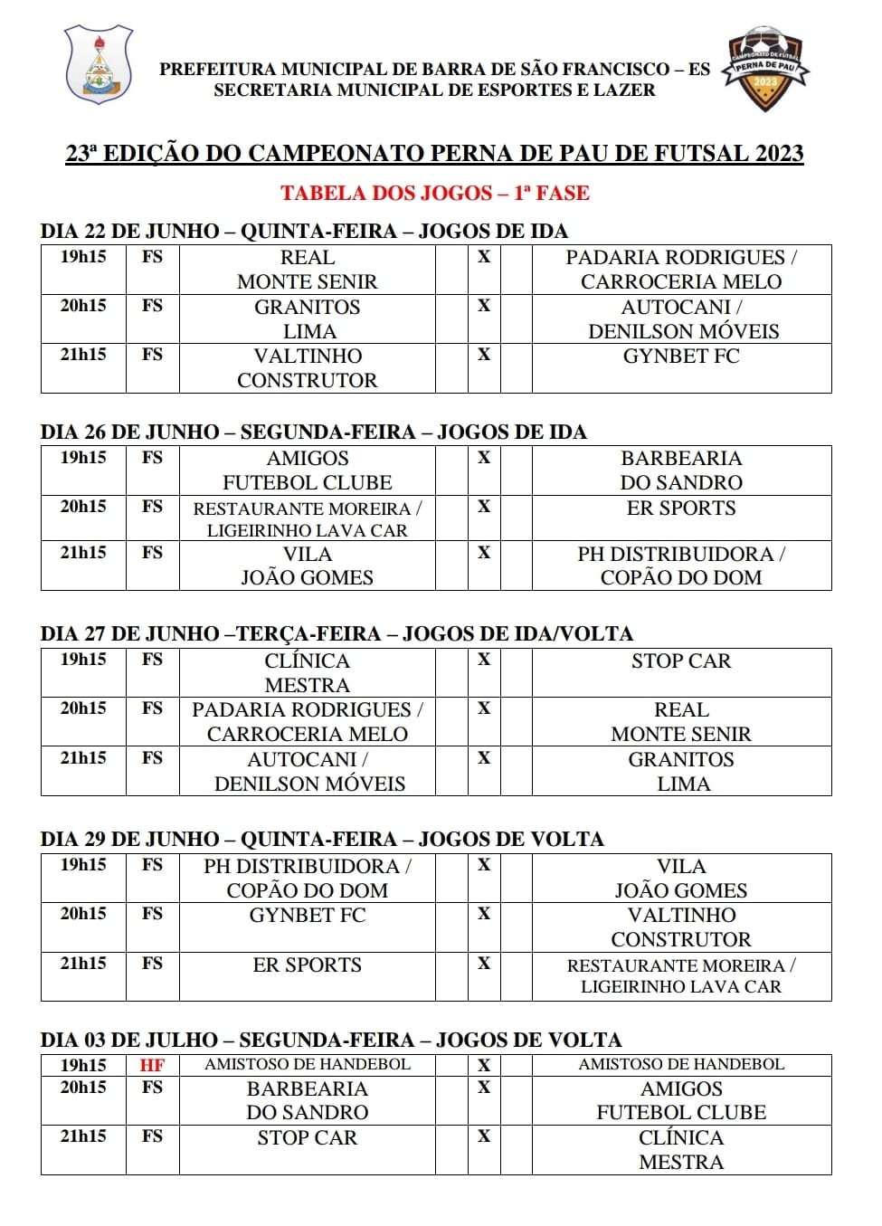 Definidos os confrontos da 1ª fase do Campeonato Perna de Pau 2023; confira