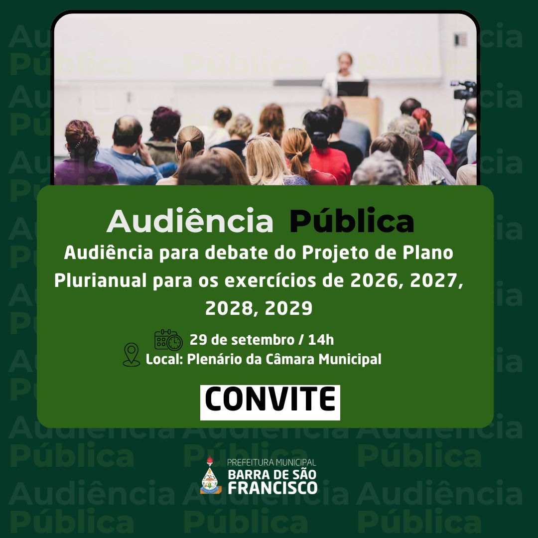 Imagem da notícia: Prefeitura de Barra de São Francisco convida para audiência pública sobre o Plano Plurianual 2026-2029